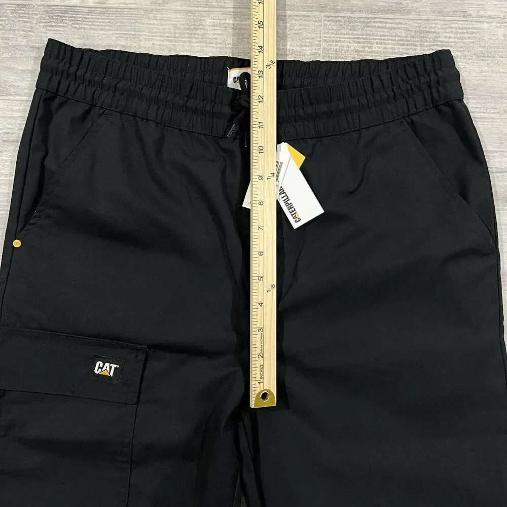 Mens Caterpillar Size Medium Black Ripstop Canvas Cuffed Jogger DrawString Pants
